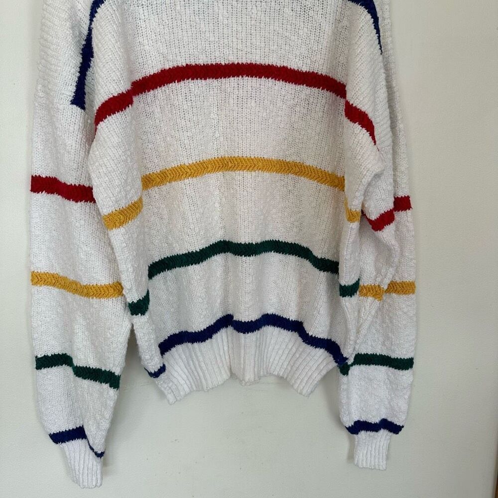 Gant Vintage Men’s Textured Oversized Cotton Primary Rainbow Stripe Grandpa Swea - Picture 6 of 11